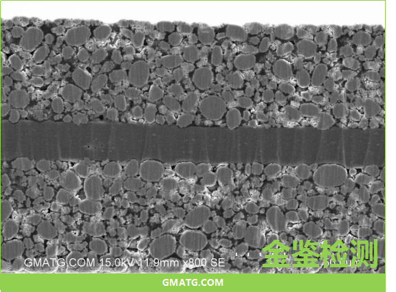 磷酸铁锂的锂电池材料极片氩离子抛光切割后的SEM图